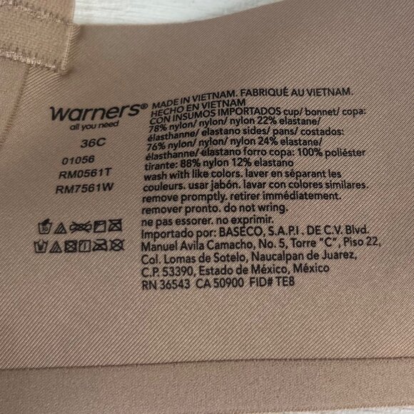 Warners Wireless Bra Size 36c Tan Lightly Lined New Adjustable Smoothing - Picture 7 of 9